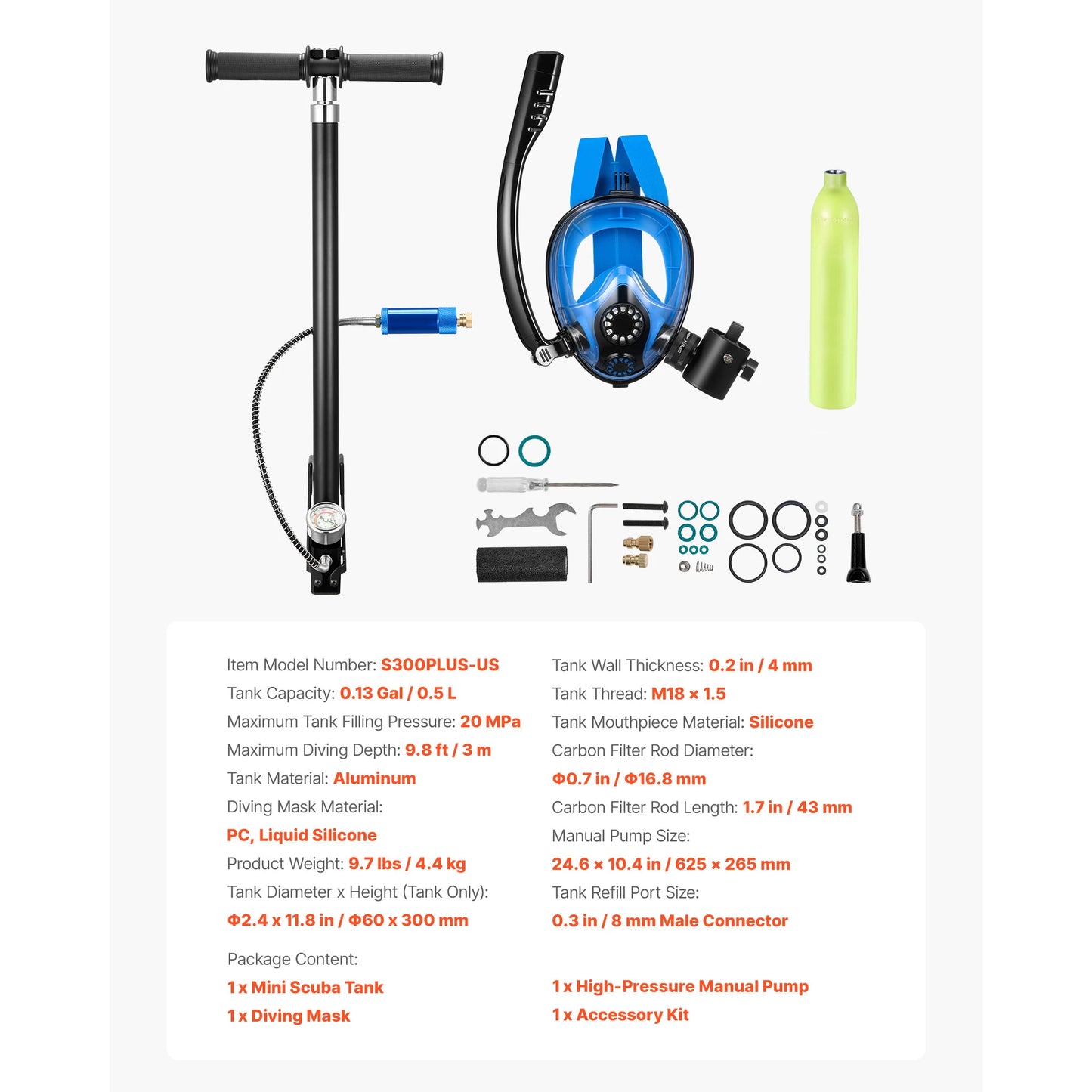 SucceBuy Mini Scuba Tank Portable Diving Tank for Underwater Breathing Reusable Lung Diving Cylinder up to 10 Minutes Dive Time