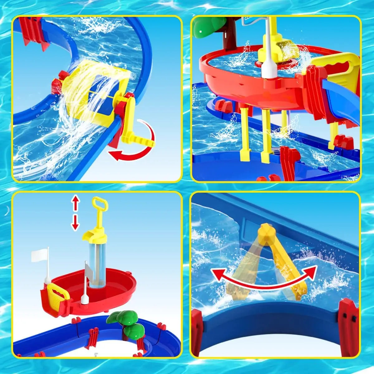 VATOS Summer Outdoor Kids Water Table 2-Tier Toddlers Water Table Playset Pool Waterway Toy with Pump Outside Activity Kids Fun