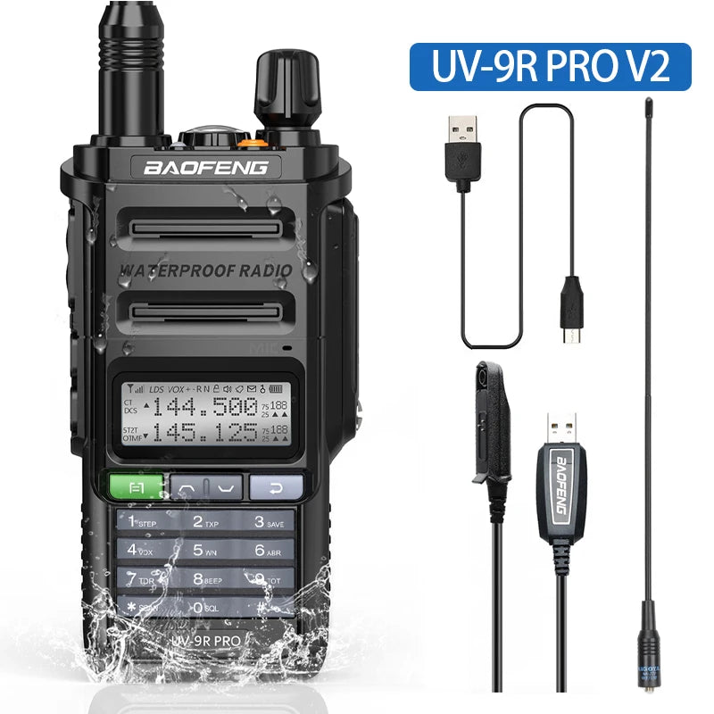 Baofeng UV 9R Pro V2 IP68 Waterproof Walkie Talkie Tri-Power Type-C Charger Dual Band Transceiver Ham Two Way Radio Marine Radio