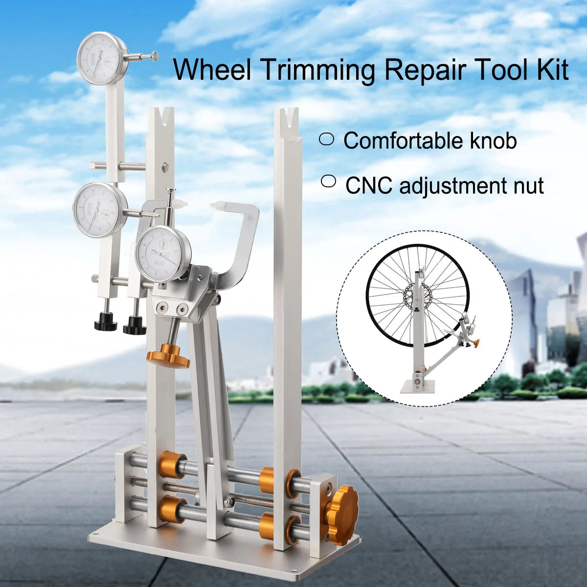 Professional Bike Wheel Truing Stand with Dial Gauge Fits Quick Release & Thru-Axle, for MTB/Road Bike Rim Alignment Repair