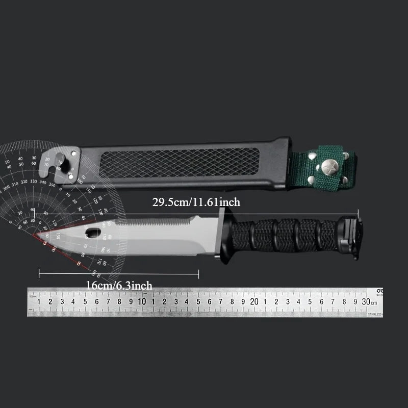 5CR high-toughness steel outdoor survival tactical military knife, chopping, knife sheath with whetstone wire cutter, nylon