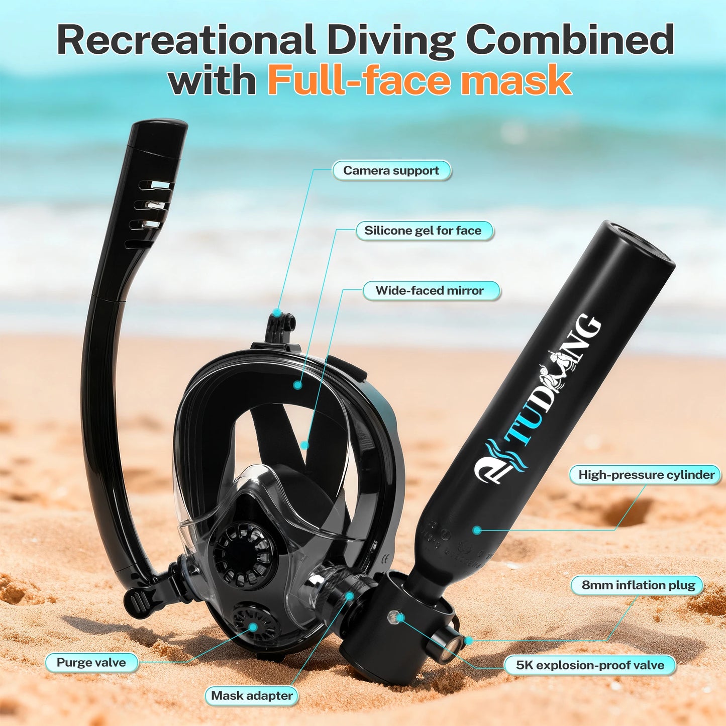 TUDIVING-0.5L Scuba Diving Tank Kit with Air Compressor,Lung Tank with Diving Mask,Portable Scuba Tank for Underwater Training