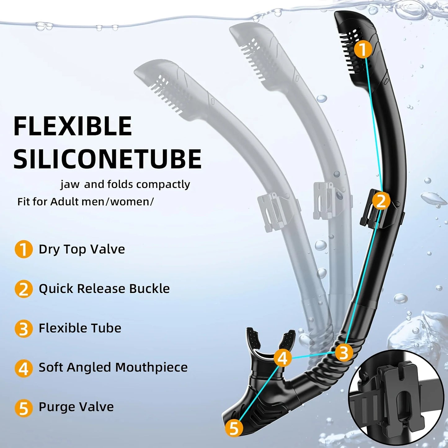 XIAOTREE Dry Snorkel Tube Easy Breath Scuba Diving Splash Guard Top Valve Swimming Underwater Equipment For Adults Kids Youth