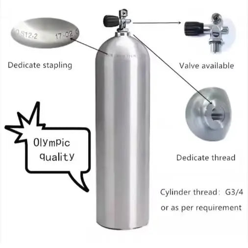 THAISTONE 12L Aluminum Diving Gas Storage Tank EU International Standard Rated Spare Oxygen Cylinder for Scuba Diving Equipment