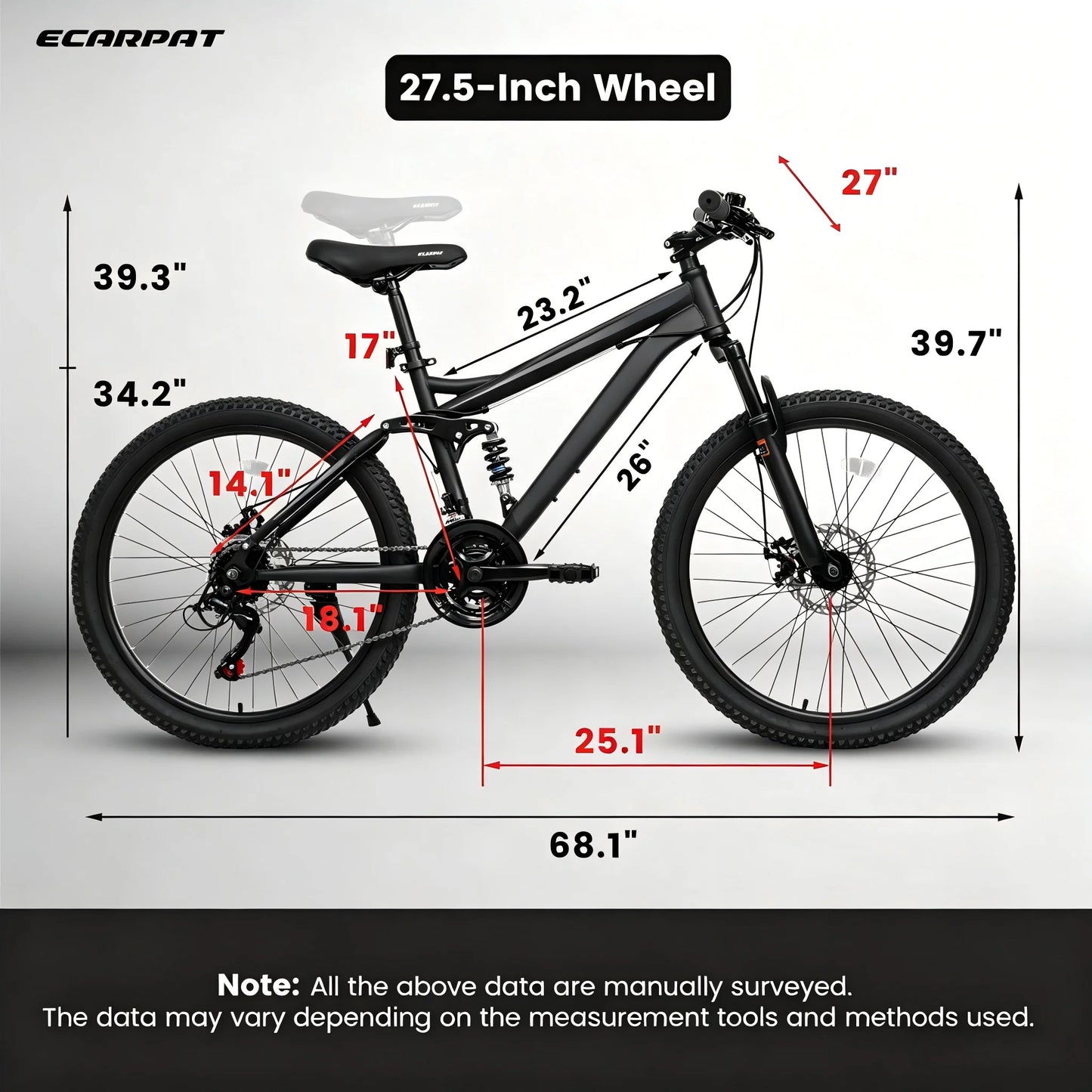27.5 Inch Full Suspension Mountain Bike 21-Speed Mechanical Disc Brakes Suitable for Men and Women