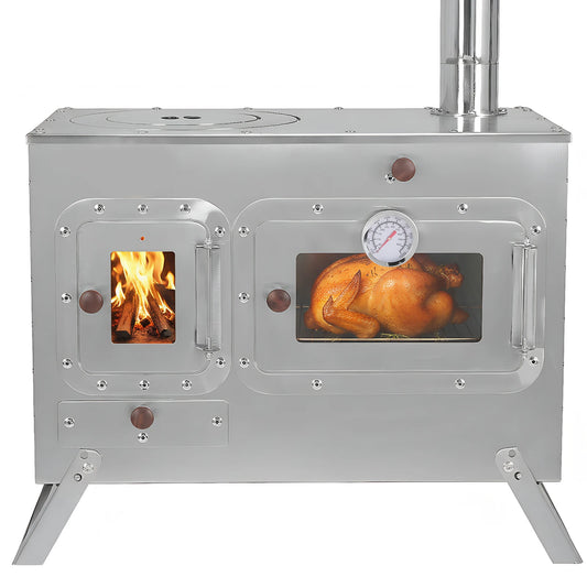 Hot Tent Stove with 4 Chimney Pipe Wood Burning Tent Stove Stainless Steel for Outdoor Heating & Cooking Ice Fishing Hunting