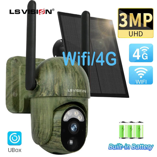 4G 2K Solar Camera Network SIM Wireless Outdoor Night Full Color Human/Animal Security Detection Wildlife Surveillance Cam