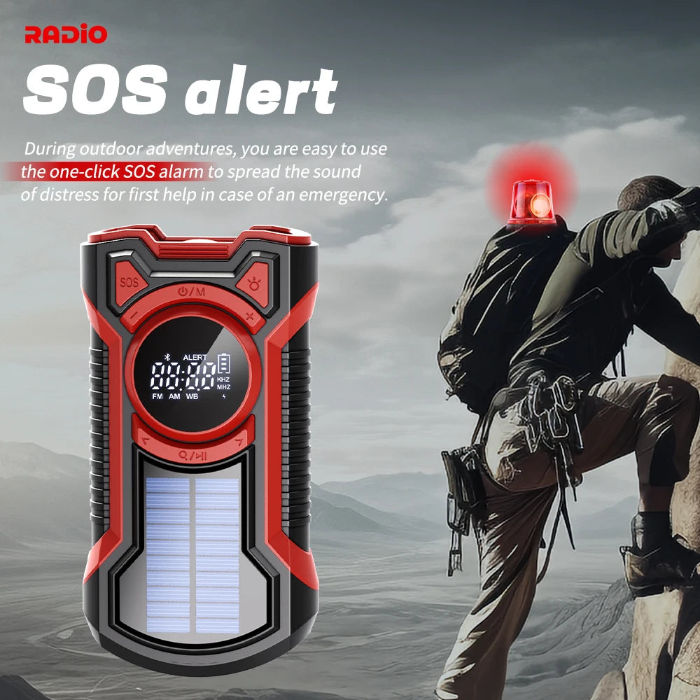 Emergency Radio Hand Crank Solar 5000mAh, IP65 Waterproof Dustproof Bluetooth 5.3 Portable AM/FM/NOAA Weather Alert Radio
