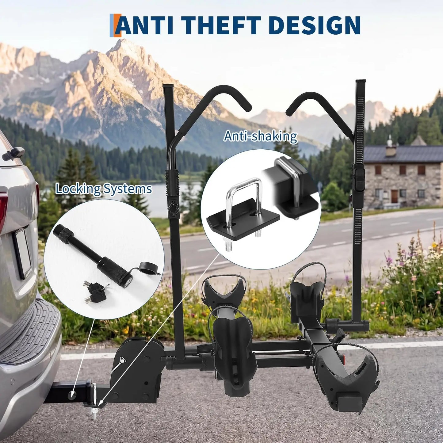 Hitch Bike Rack, 220lbs 2-Bike Hitch Rack with Tilt, Fold, Soft Frame Clamp & Safety Straps, 2" Receiver for Car, SUV, RV, Truck