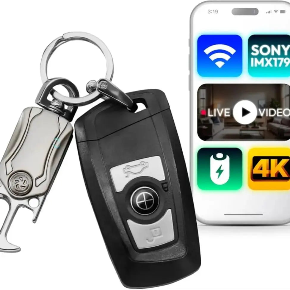 4K Mini Camera Car Key with WiFi Live Streaming Keychain Nanny Cam 1080P HD Phone App One-Button Recording