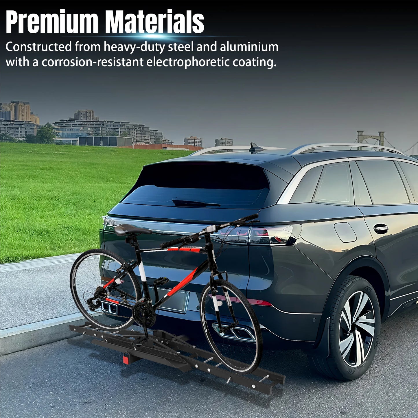 Hitch Mount Bike Carrier Anti Tilt Rear Trailer Steel Mount Rack Foldable Electric Bicycles Racks for SUVs Cars Trucks Vans