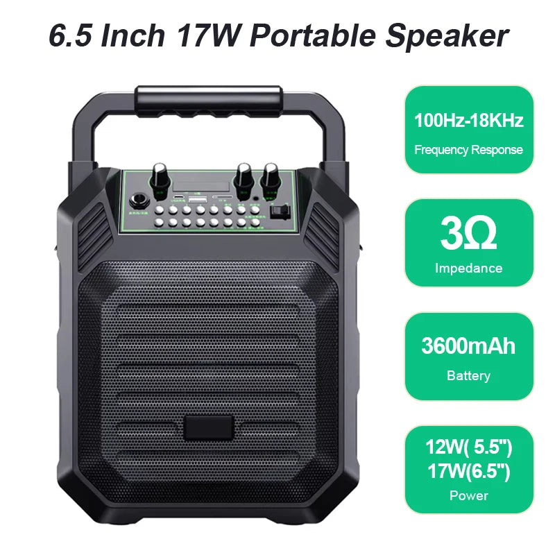 300W Peak Bluetooth Speaker Portable Wireless Hand-held Sound Box with Mic 6-8H Playback Time Audio FM Radio For Outdoor Karaoke