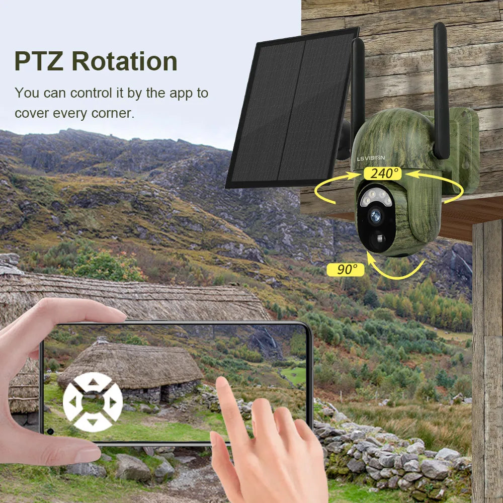 4G 2K Solar Camera Network SIM Wireless Outdoor Night Full Color Human/Animal Security Detection Wildlife Surveillance Cam