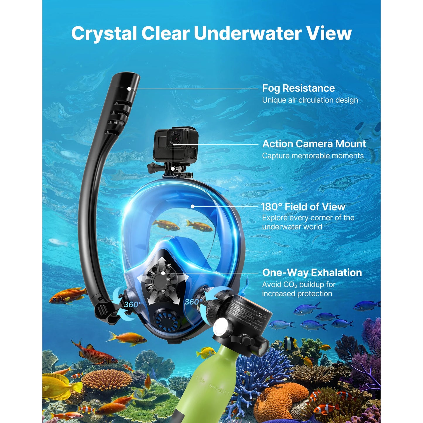 SucceBuy Mini Scuba Tank Portable Diving Tank for Underwater Breathing Reusable Lung Diving Cylinder up to 10 Minutes Dive Time