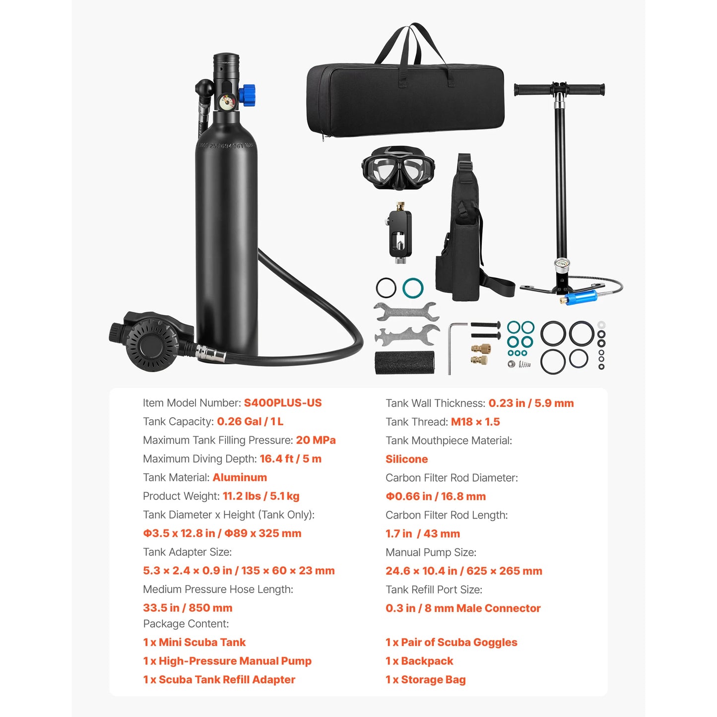 SucceBuy Mini Scuba Tank Portable Diving Tank for Underwater Breathing Reusable Lung Diving Cylinder up to 10 Minutes Dive Time