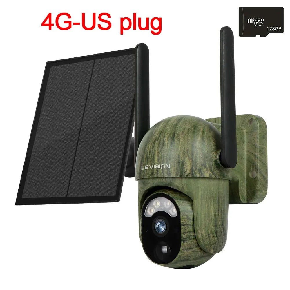 4G 2K Solar Camera Network SIM Wireless Outdoor Night Full Color Human/Animal Security Detection Wildlife Surveillance Cam