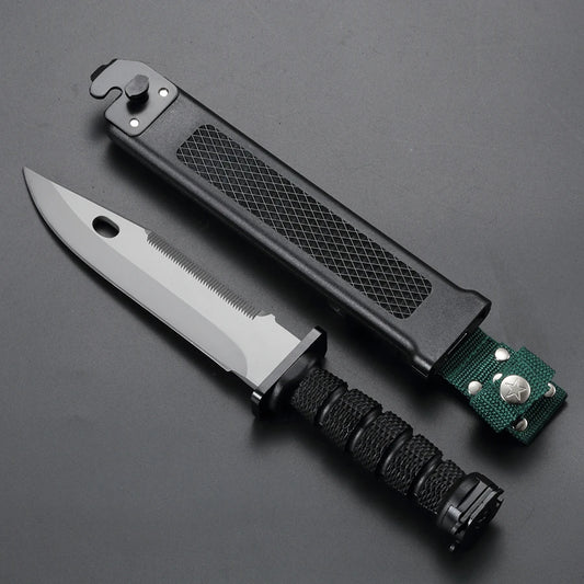 5CR high-toughness steel outdoor survival tactical military knife, chopping, knife sheath with whetstone   wire cutter, nylon