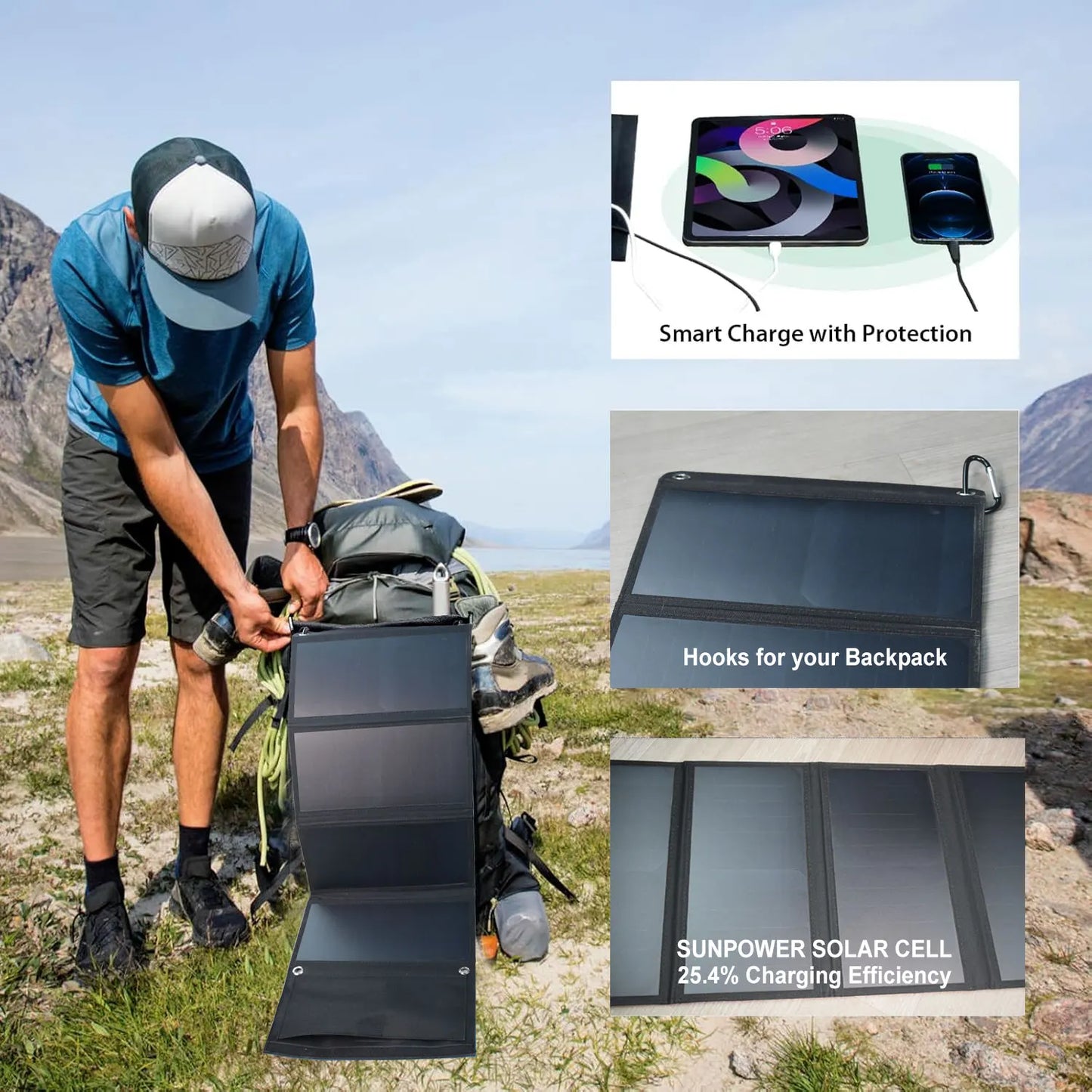 28W Foldable Solar Panel Portable PV Model 2 USB Ports mobile phone Charge with SunPower Solar Cell for Phone Outdoors,Camping