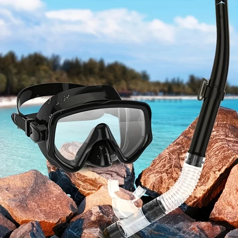 Dry Snorkel Set Diving Mask For Adults Tempered Glass Professional Panoramic Snorkeling Gear Swimming Training Snorkel Kit