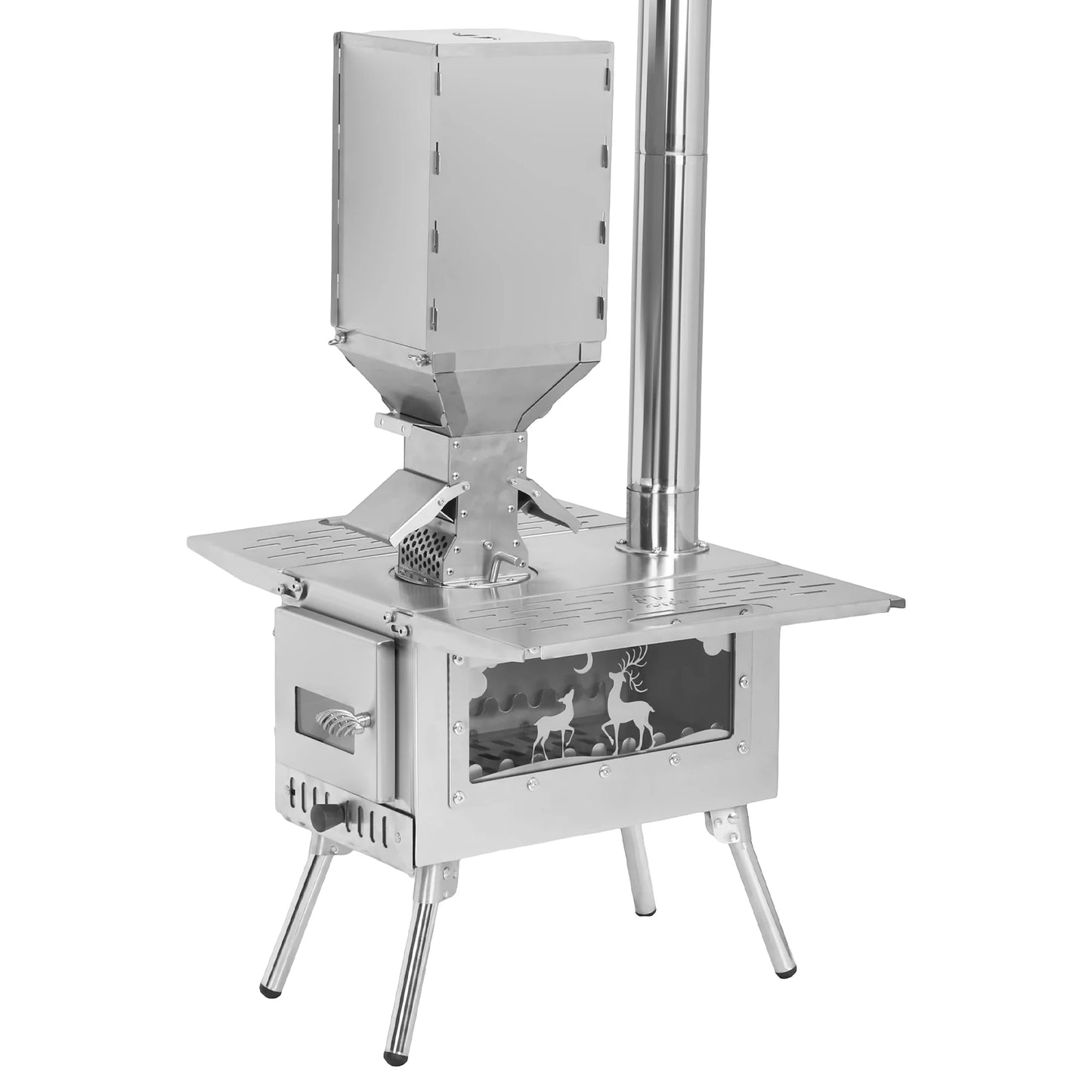 Portable Wood Burning Stove with Stainless Steel Construction Hot Tent Stove Chimney Pipes Included for Outdoor Cooking Hiking