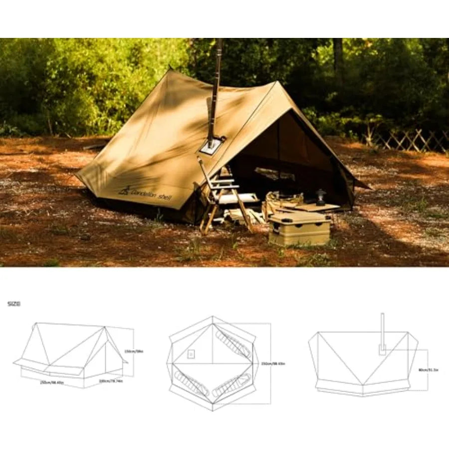 Hot Tent with Stove Jack 4 Season Waterproof and Windproof Shelter for 1 4 People Lightweight for Camping Hiking Hunting and Fi
