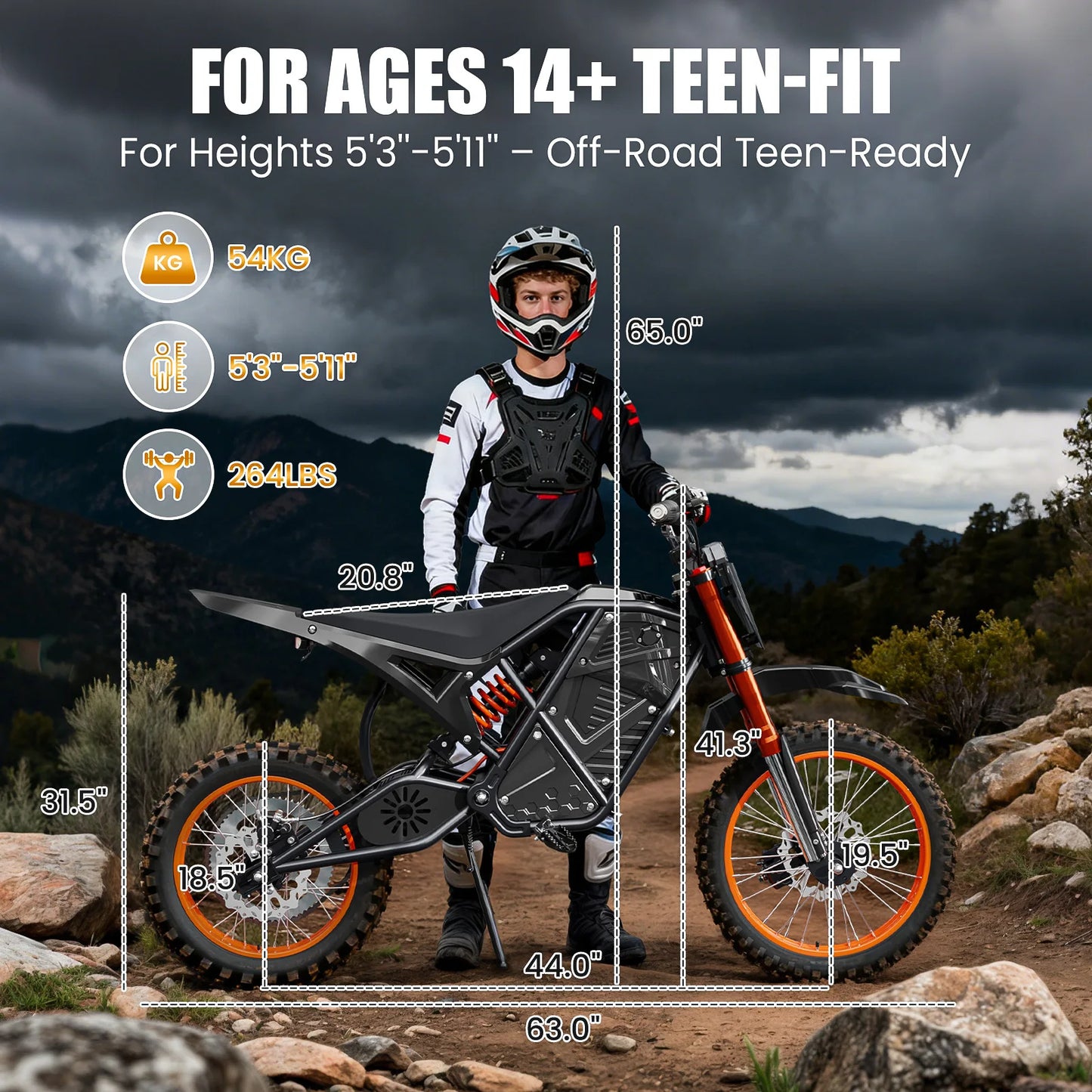 Electric Dirt Bike for Adults, 48V 3000W Peak Power Electric Motorcycle with 14"/12" Fat Tire, 37.5MPH Mountain Off-Road Ebike