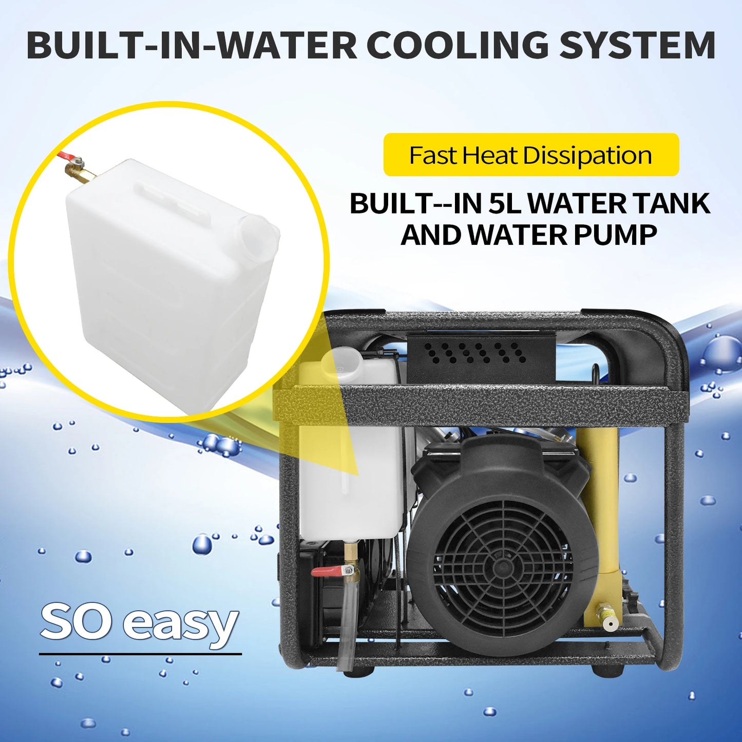 TUDIVING-Portable Scuba Tank Compressor,Built-in Water Cooling and Filtration System,Auto Stop Pcp  Air High Pressure Compressor