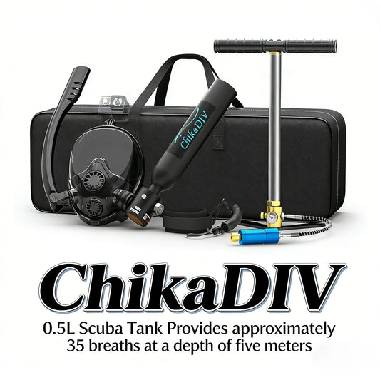 ChikaDIV 0.5L Mini Diving Tank with Pump and Snorkel Mask Portable Scuba Tank Essential for Outdoor LeisureTravel Unisex Gift