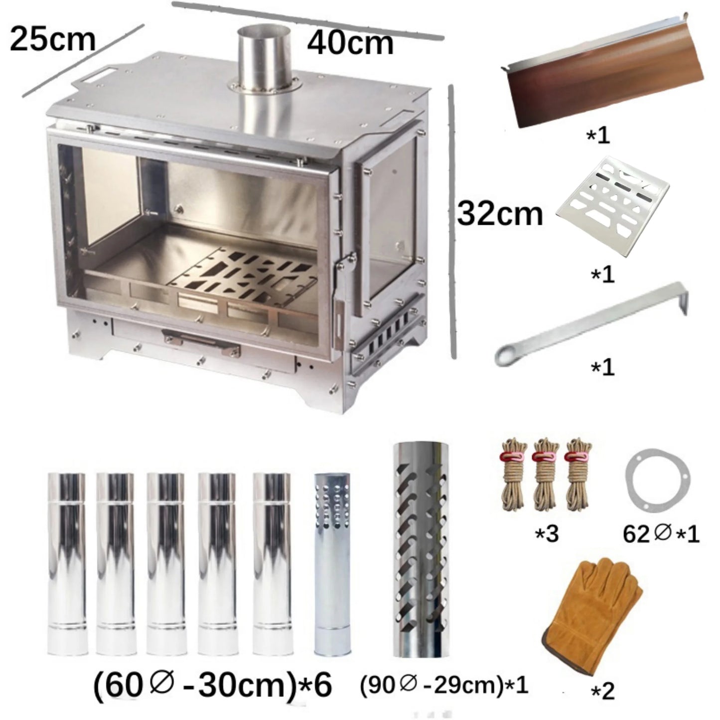 SmiloDon Camping Wood Stove, 430SS Smokeless Fireplace, Portable Tent Heater, 3-Glass View Bonfire Stove, Secondary Burn Stove