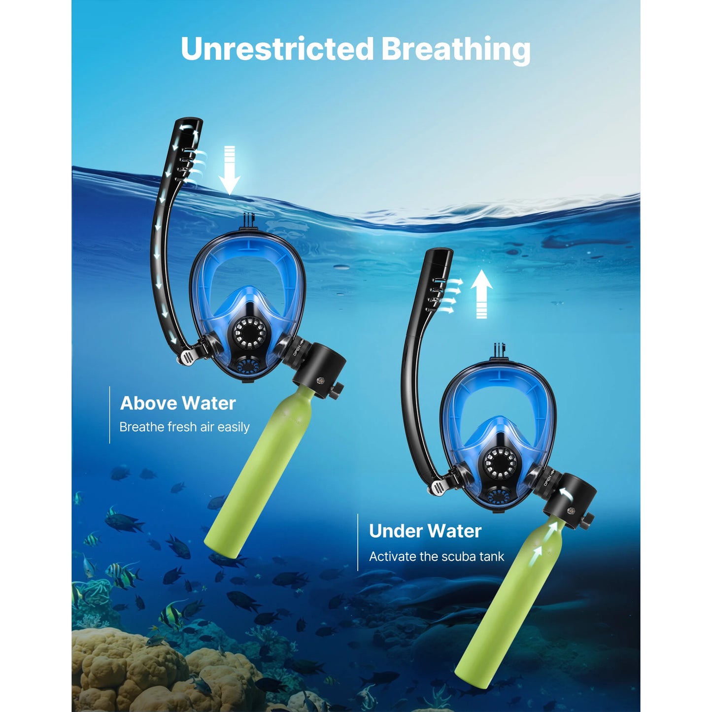 SucceBuy Mini Scuba Tank Portable Diving Tank for Underwater Breathing Reusable Lung Diving Cylinder up to 10 Minutes Dive Time