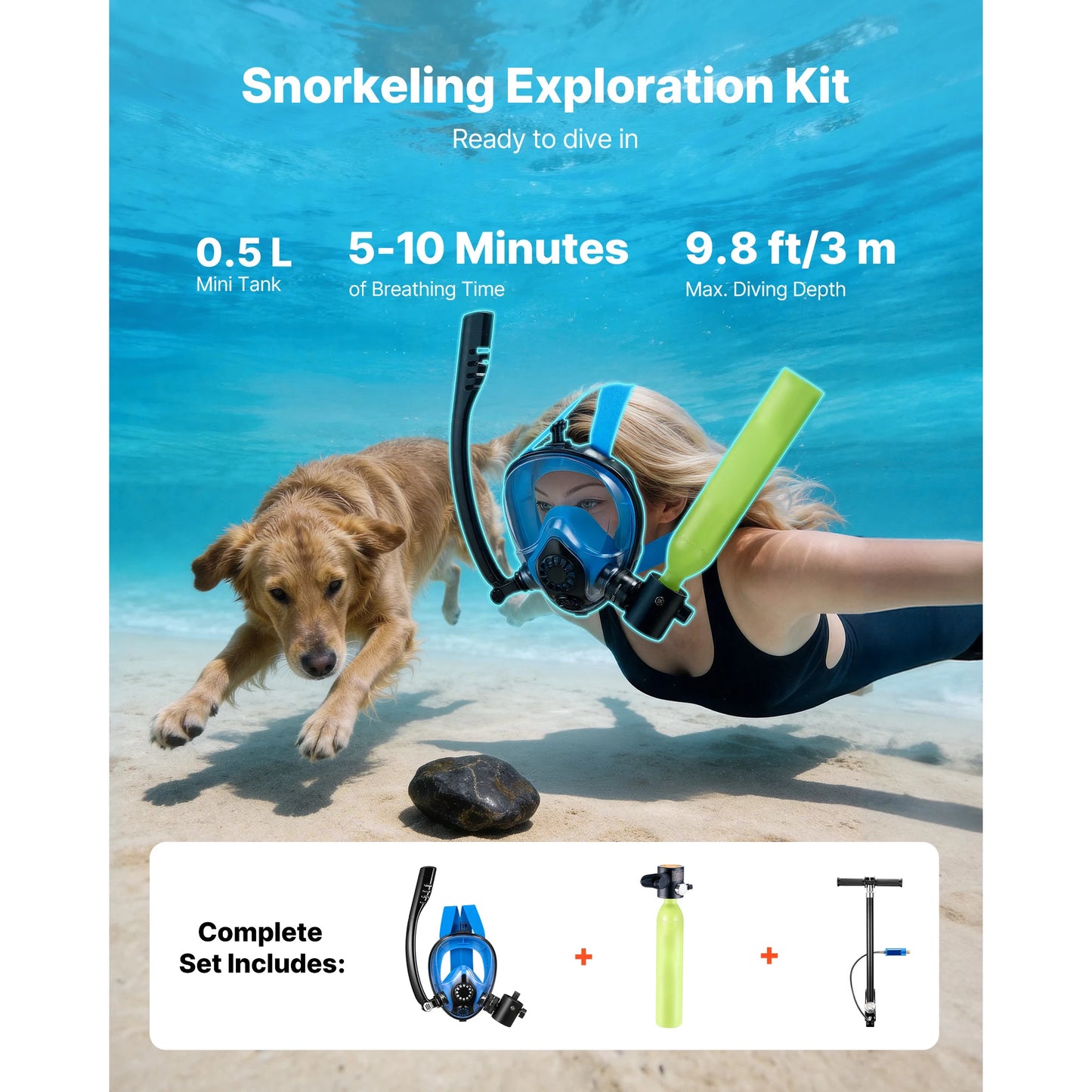SucceBuy Mini Scuba Tank Portable Diving Tank for Underwater Breathing Reusable Lung Diving Cylinder up to 10 Minutes Dive Time