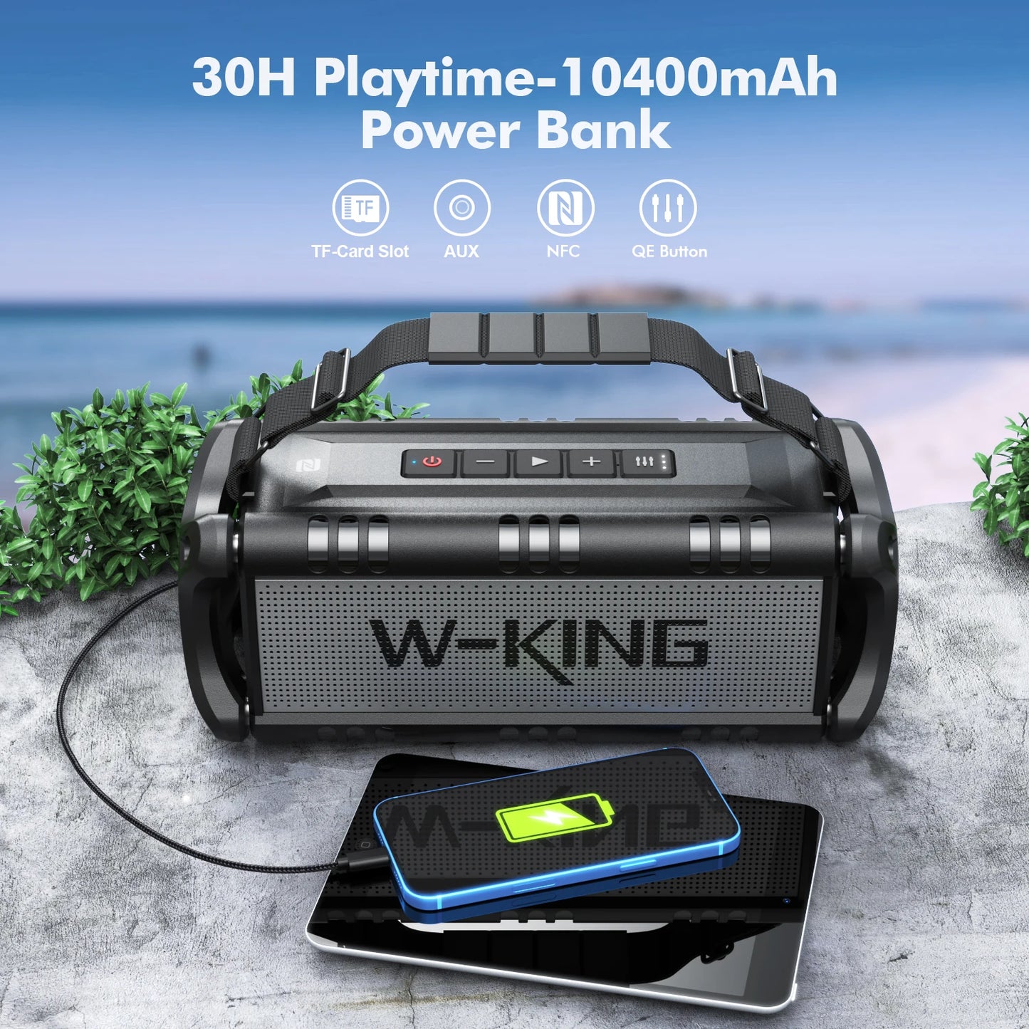 W-KING 90W Max Bluetooth Speaker, IPX6 Waterproof Portable Speakers Wireless 50W Deep Bass Loud Outdoor For Home Party ,Beach
