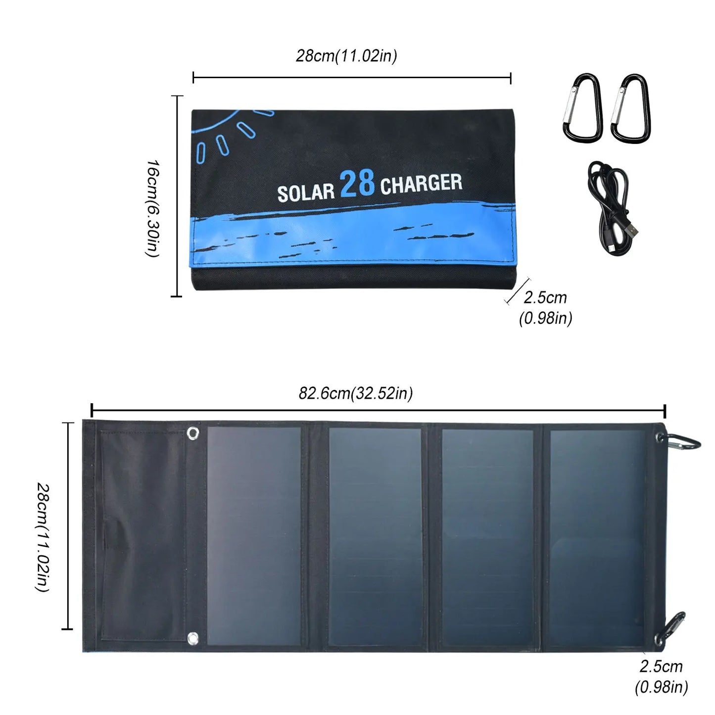 28W Foldable Solar Panel Portable PV Model 2 USB Ports mobile phone Charge with SunPower Solar Cell for Phone Outdoors,Camping