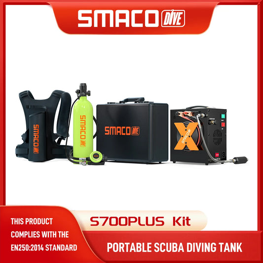SMACO S700 Mini Scuba Tank 1.9L Portable Scuba Diving Tank Reusable Pony Bottle up to 30 Minutes Dive Time Backup Snorkel Air