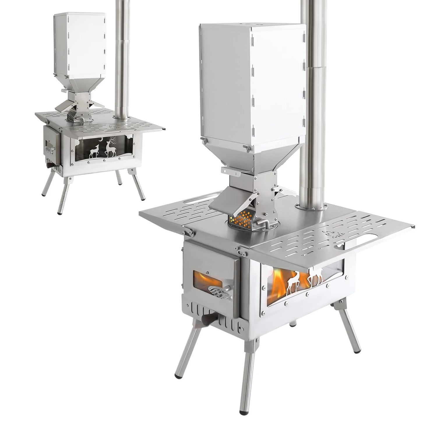 Portable Wood Burning Stove with Stainless Steel Construction Hot Tent Stove Chimney Pipes Included for Outdoor Cooking Hiking