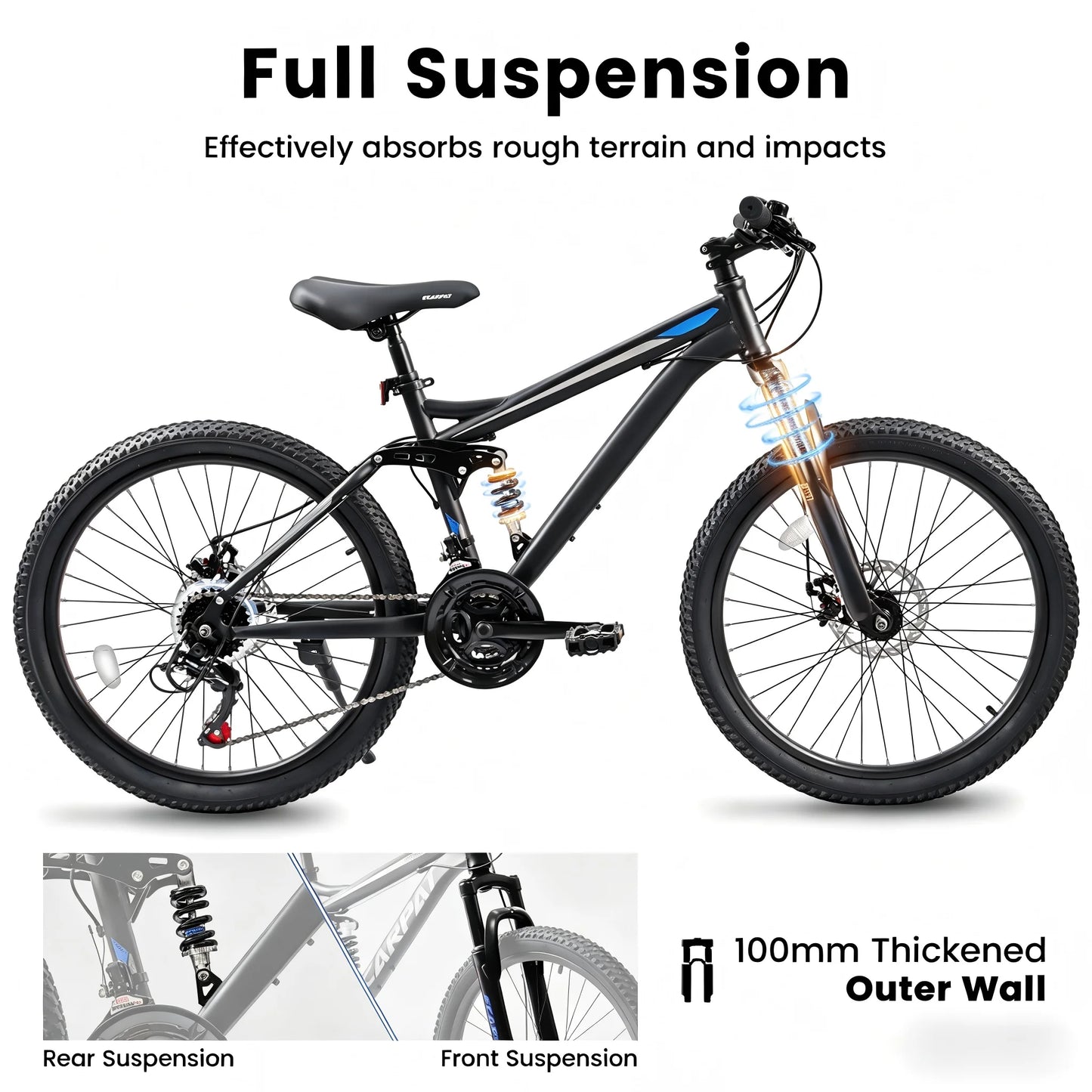 27.5 Inch Full Suspension Mountain Bike 21-Speed Mechanical Disc Brakes Suitable for Men and Women