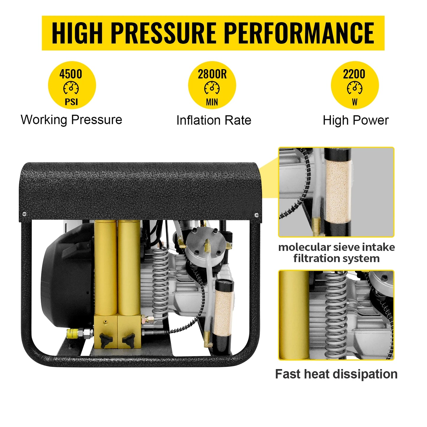 TUDIVING-Portable Scuba Tank Compressor,Built-in Water Cooling and Filtration System,Auto Stop Pcp  Air High Pressure Compressor