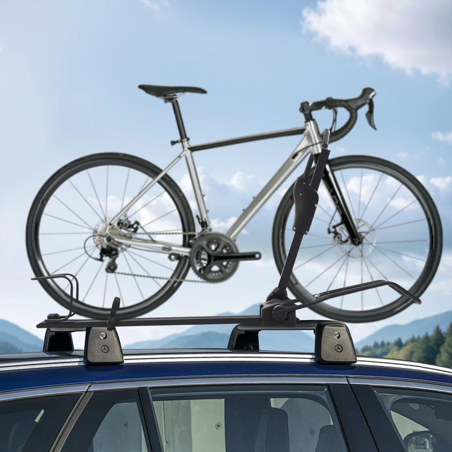 Roof Bike Rack, Foldable Upright Roof Mount Bicycle Rack with Locking Systems, Upright Rooftop Bike Rack 1 Bike Carrier for Car