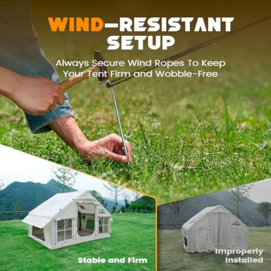 Inflatable Tent with Skylight Quick Setup Blow Up Tents with Pump Hot Tent with Stove Jack Waterproof Ox Inflatable House for C