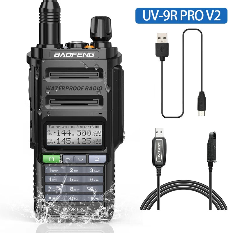 Baofeng UV 9R Pro V2 IP68 Waterproof Walkie Talkie Tri-Power Type-C Charger Dual Band Transceiver Ham Two Way Radio Marine Radio