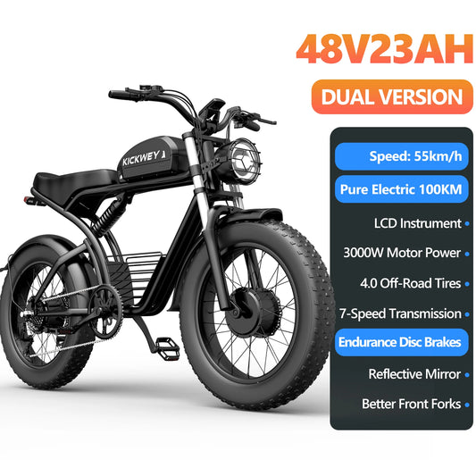 Kickwey K7 Adult Electric Bicycle 1500w 48V23ah Ebike 46km/h Mountain Electric Bike 20" Fat Tire Dirtbike Motorcycle E Bike