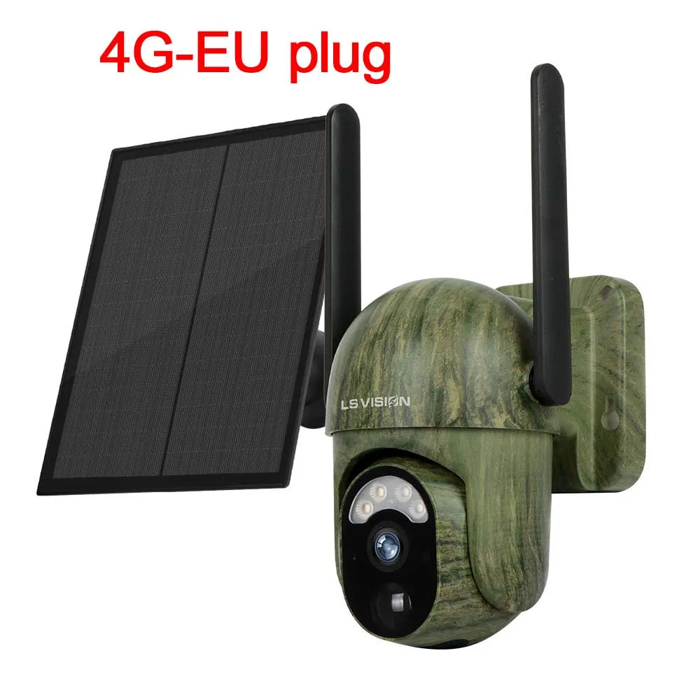 4G 2K Solar Camera Network SIM Wireless Outdoor Night Full Color Human/Animal Security Detection Wildlife Surveillance Cam