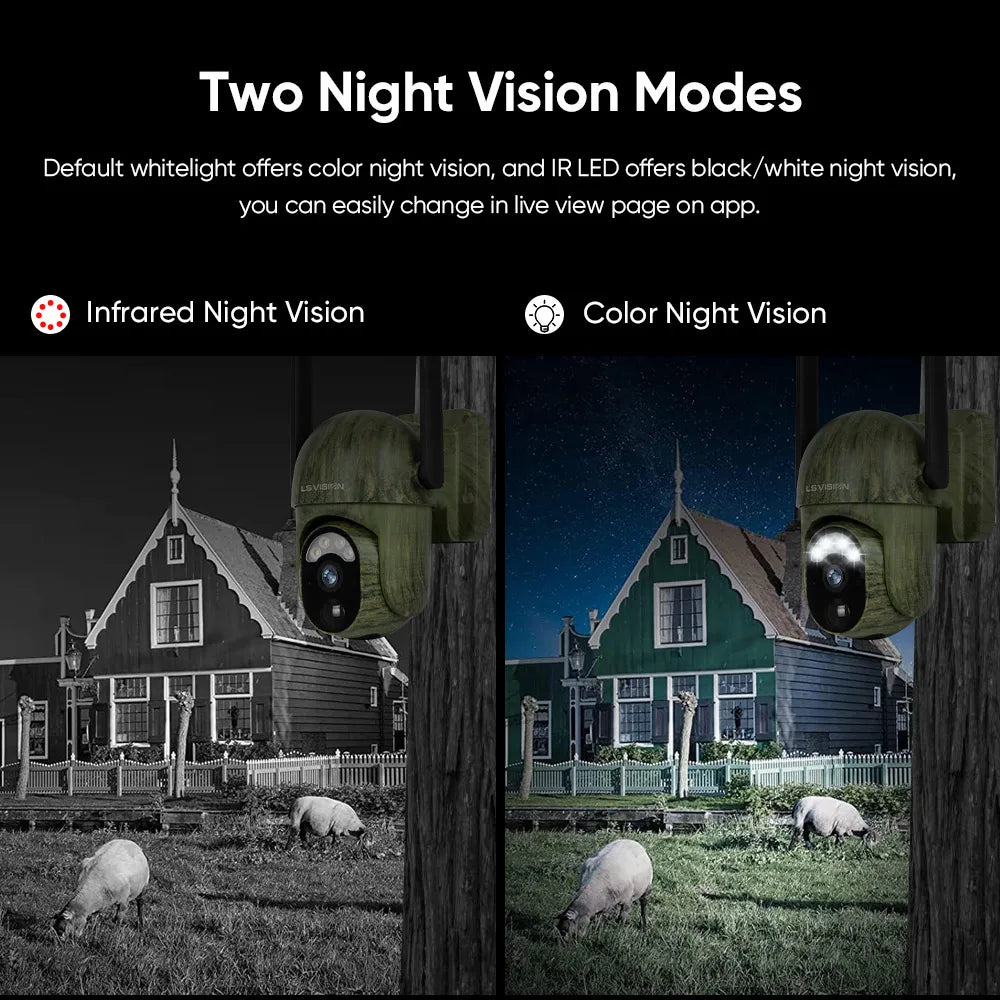 4G 2K Solar Camera Network SIM Wireless Outdoor Night Full Color Human/Animal Security Detection Wildlife Surveillance Cam