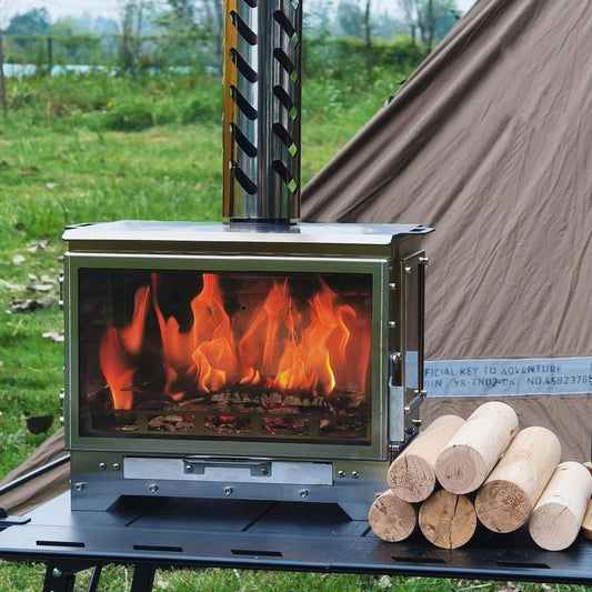 SmiloDon Camping Wood Stove, 430SS Smokeless Fireplace, Portable Tent Heater, 3-Glass View Bonfire Stove, Secondary Burn Stove