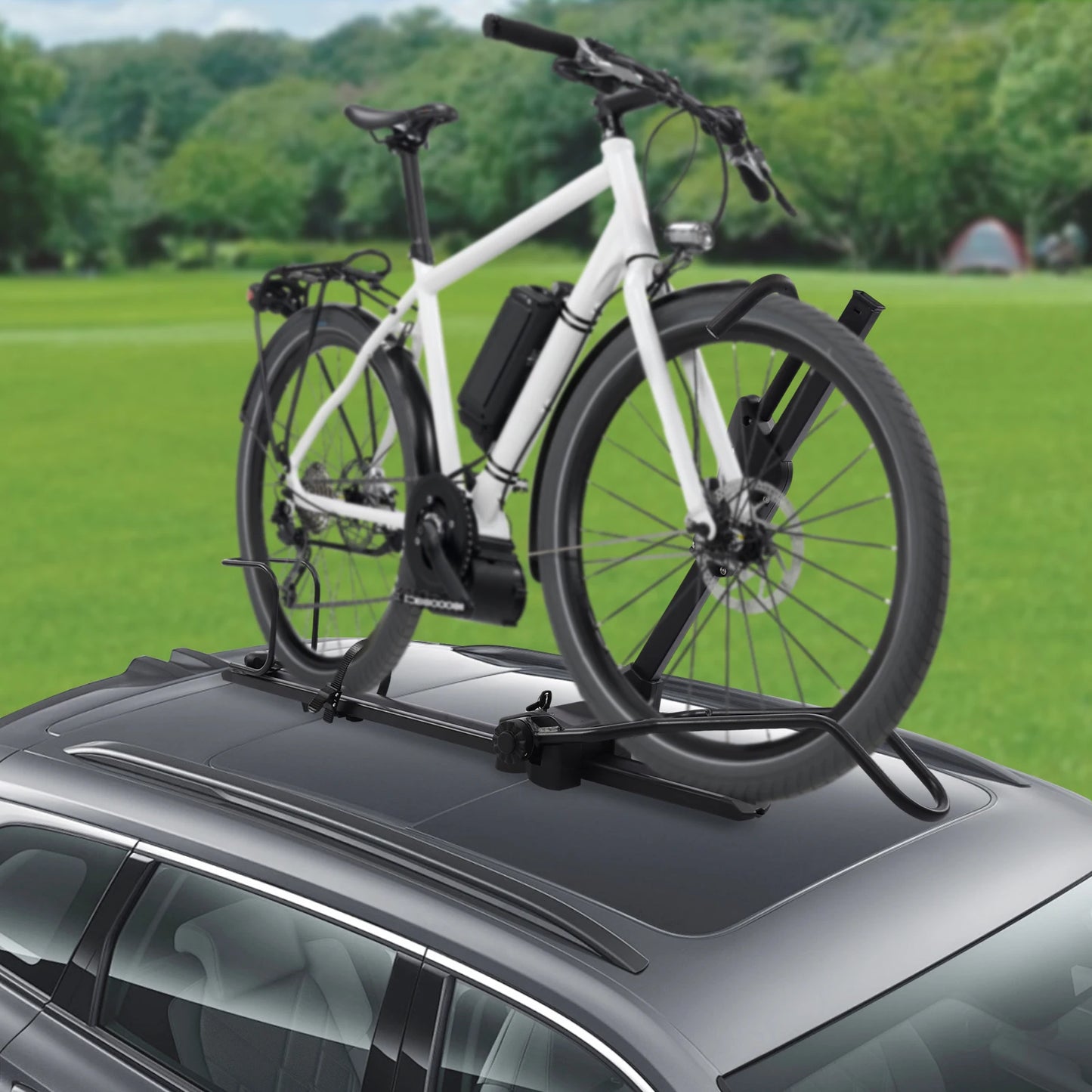 Roof Bike Rack, Foldable Upright Roof Mount Bicycle Rack with Locking Systems, Upright Rooftop Bike Rack 1 Bike Carrier for Car