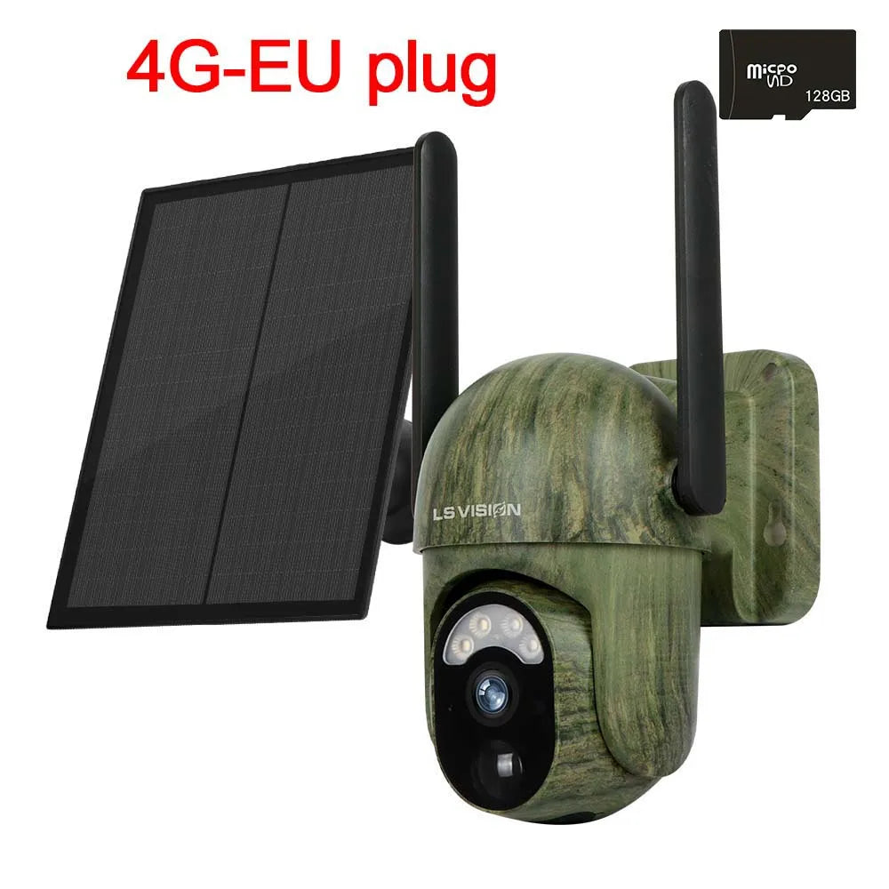 4G 2K Solar Camera Network SIM Wireless Outdoor Night Full Color Human/Animal Security Detection Wildlife Surveillance Cam