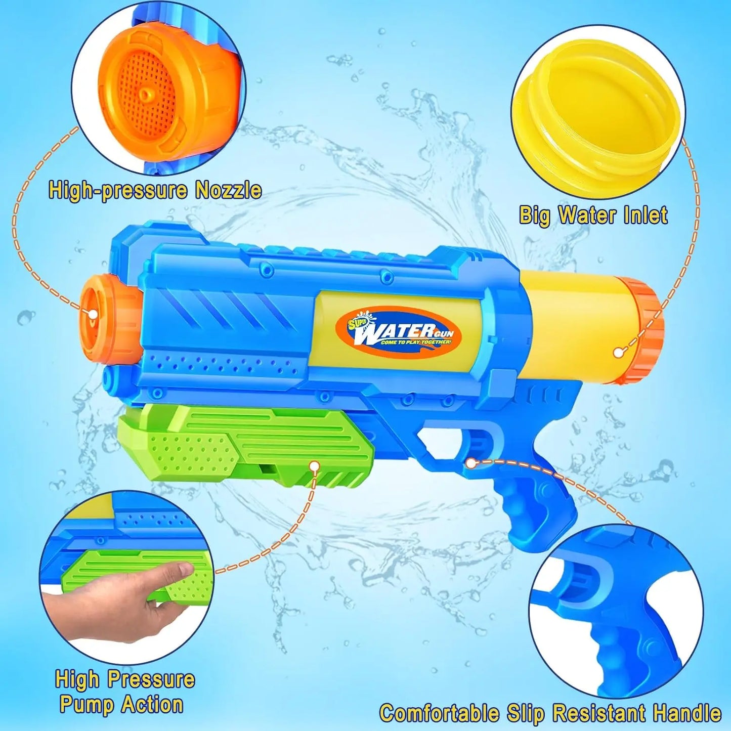 2-Pack 1200CC Water Guns for Kids and Adults: Long-Range Super Soaker for Pool, Beach, Outdoor Fun
