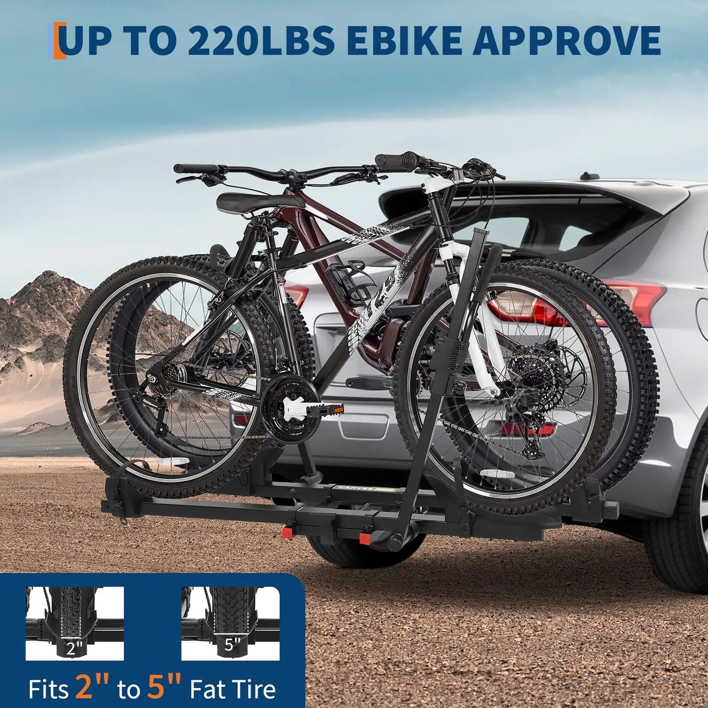 Hitch Bike Rack, 220lbs 2-Bike Hitch Rack with Tilt, Fold, Soft Frame Clamp & Safety Straps, 2" Receiver for Car, SUV, RV, Truck