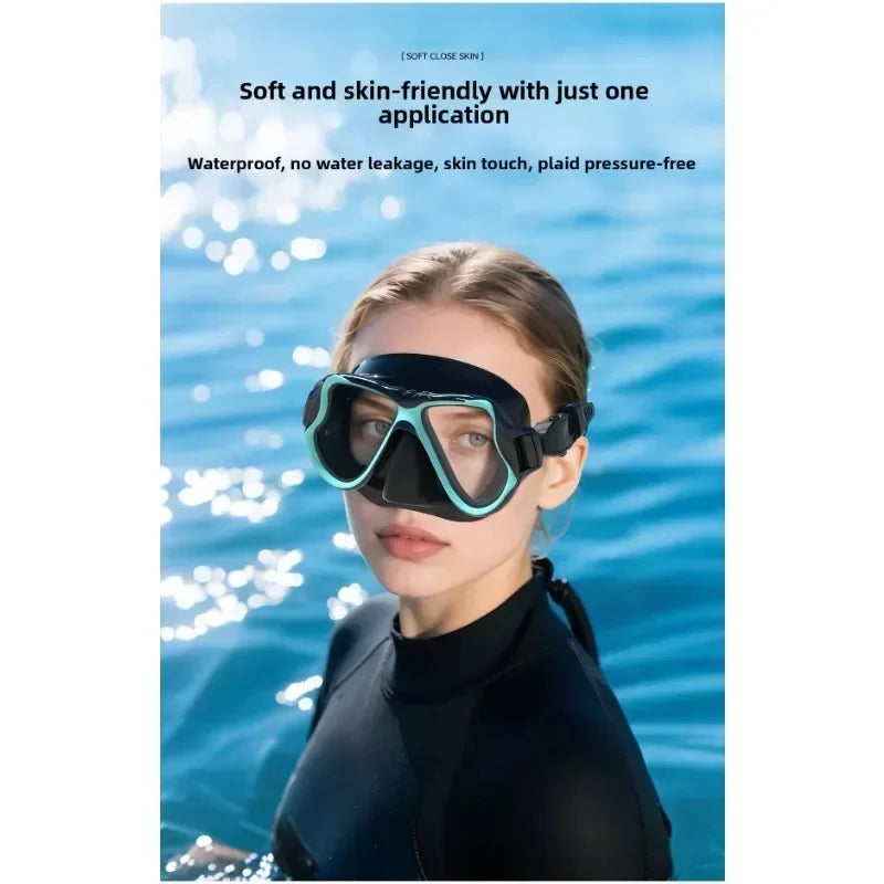 Diving Mask Dry Snorkel Set for Adults Tempered Glass Professional Panoramic Snorkeling Gear Swimming Training Snorkel Kit