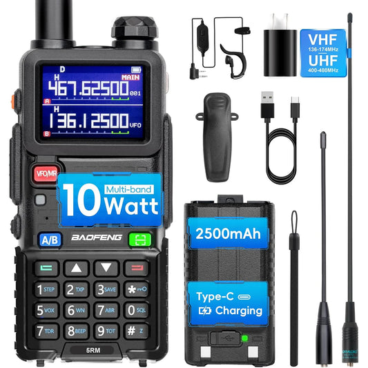 BAOFENG 5RM 10W Ham Radio Long Range UV5RM GMRS Radio Handheld Two Way Radio NOAA Weather Receiver Rechargeable Long Range Walk